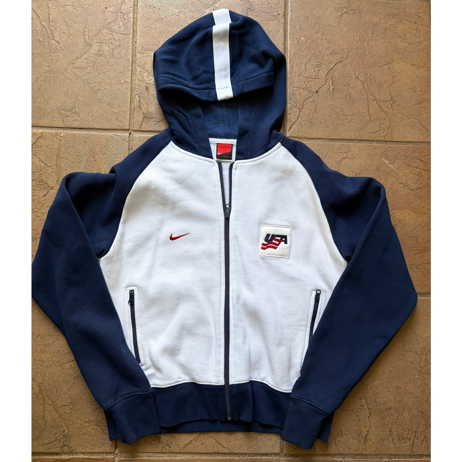Nike Team Usa Hockey Full Zip Hoodie Mens Medium White Navy Iihf Jacket